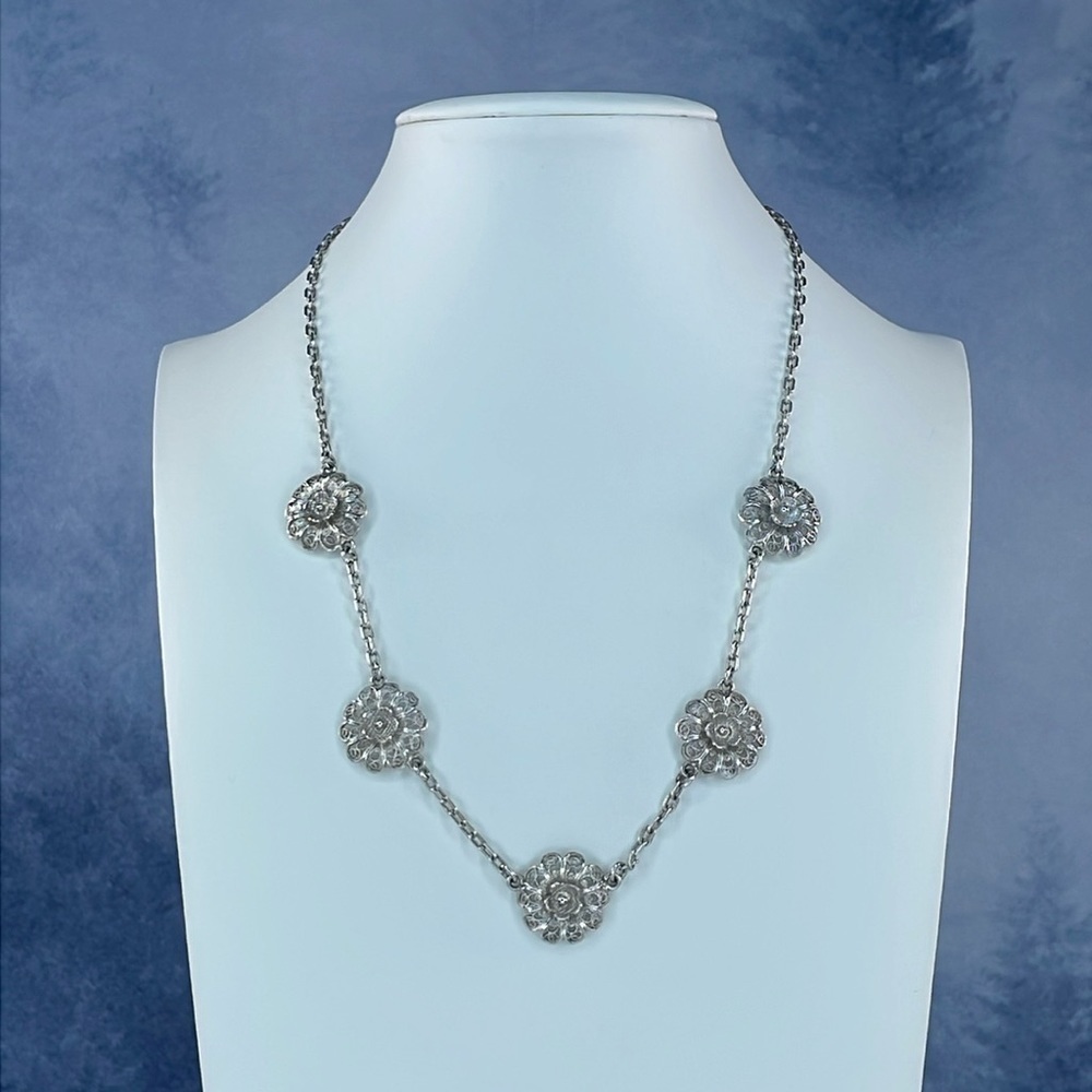 Silver 800L Vintage Southwestern Flower Necklace